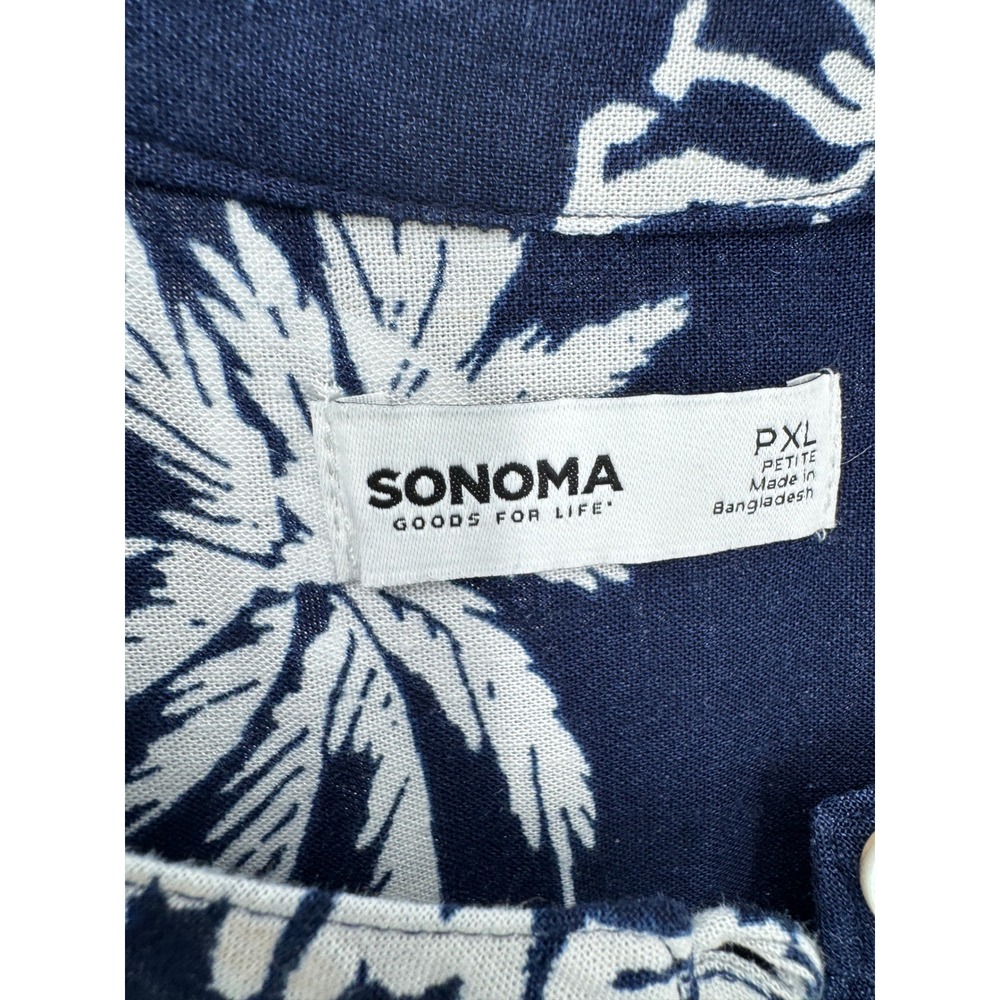 Sonoma Mini Sun Dress Women PXL New Navy Blue Tropical Linen Blend Pintuck - Picture 2 of 12
